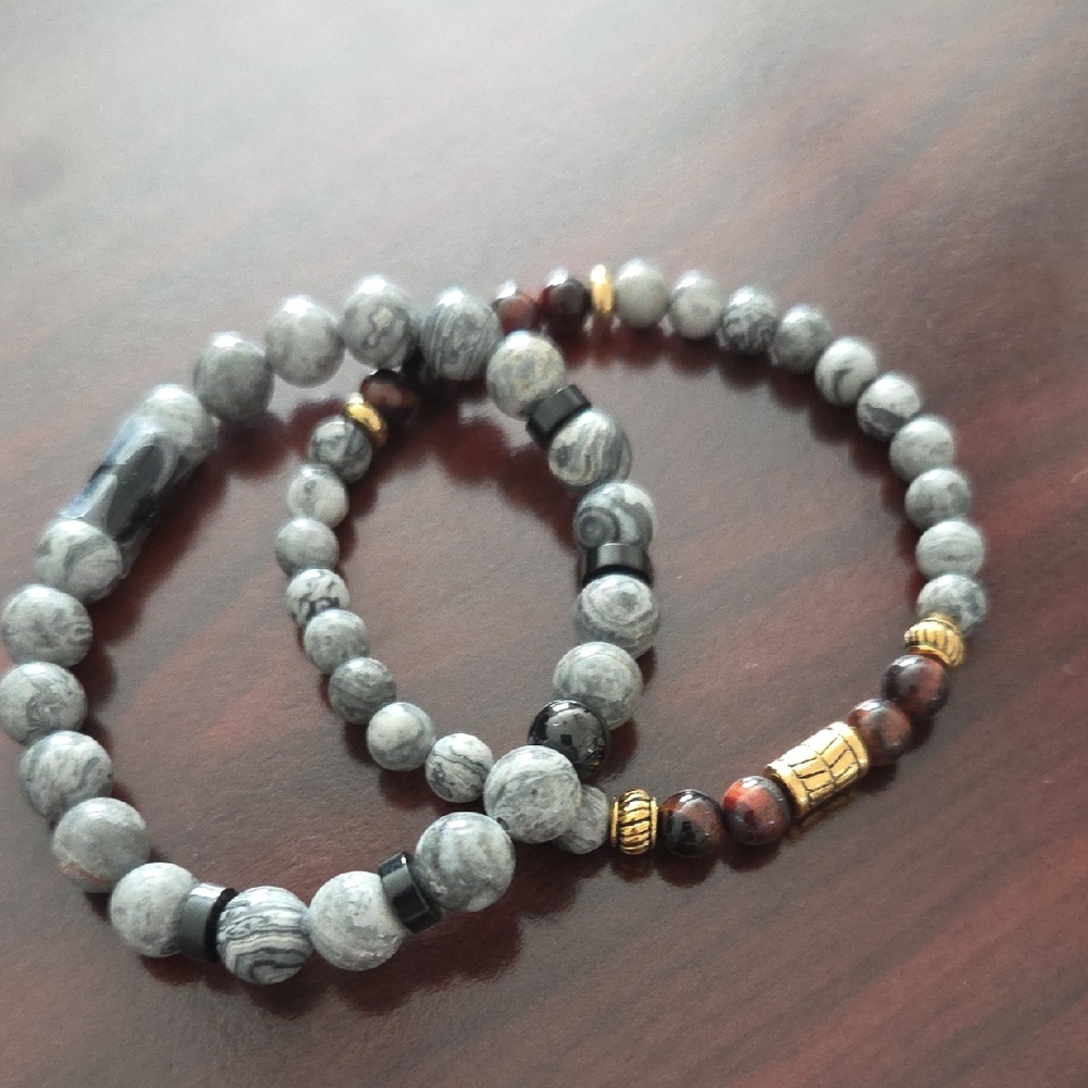 Sophisticated Gray and Gold Beaded Bracelet Set